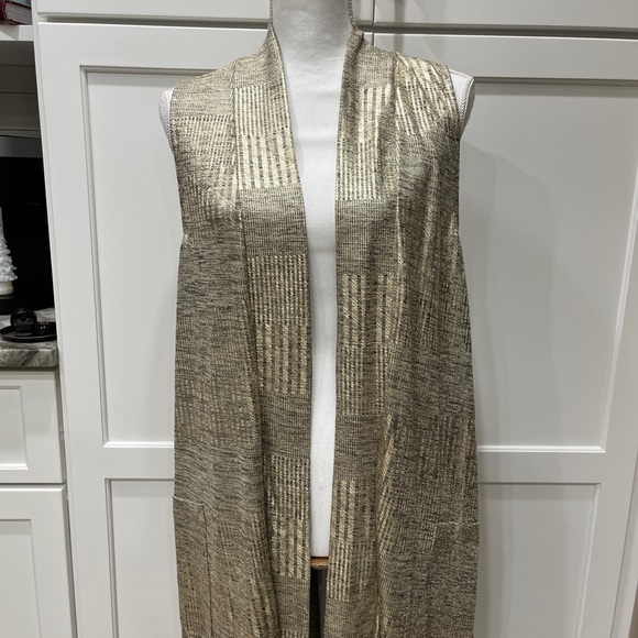 Expresso Long Gold Shine Vest with Pockets 97% Poly 3% Spandex Med or Large - Picture 6 of 16